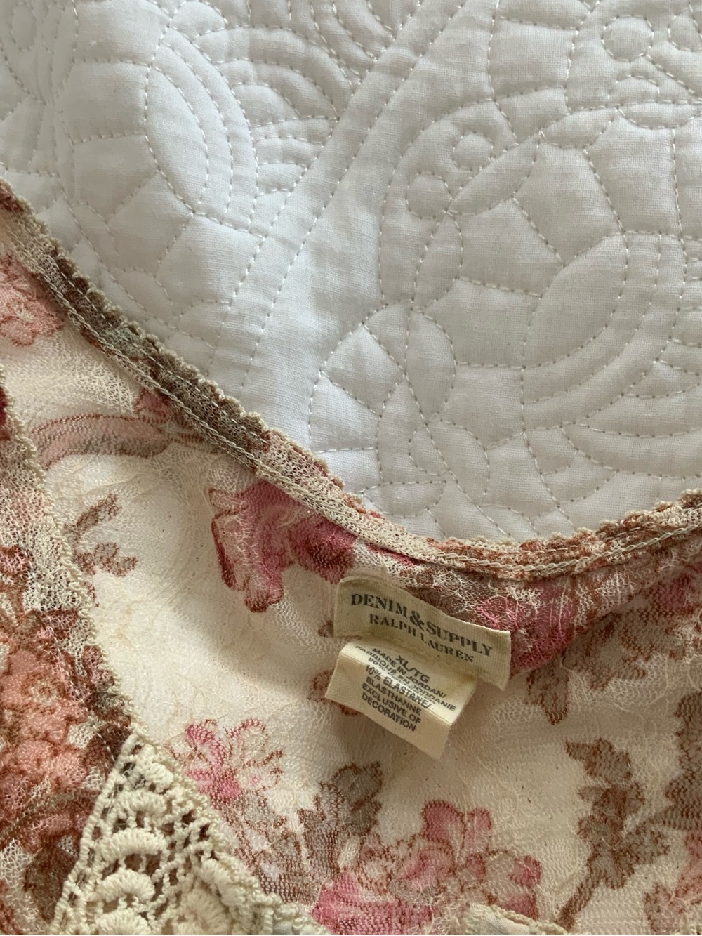 Ralph Lauren Cream Floral Lace-Trim Long Sleeve Blouse - Picture 3 of 4